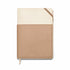 Vegan leather notebookwith colourblock cover in Ivory & Oat Milk, wrap-around pocket, elastic closure, satin ribbon marker, 192 ruled pages, eco-friendly soy ink paper