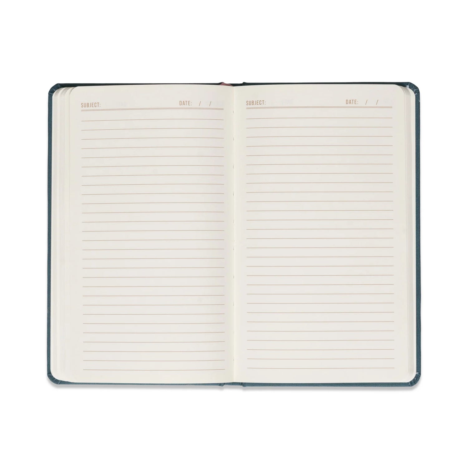 Open blue celestial journal showing lined pages on eco-friendly acid-free paper 
