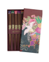 Japan Flowers chopsticks gift set with gift box lid next to it, showing 5 wooden chopsticks with flower motifs