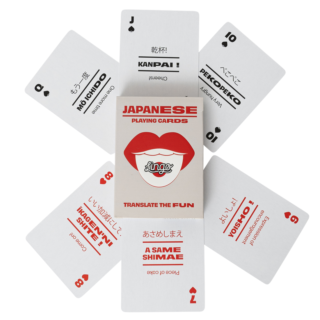Japanese playing cards with a box in the center on a white background
