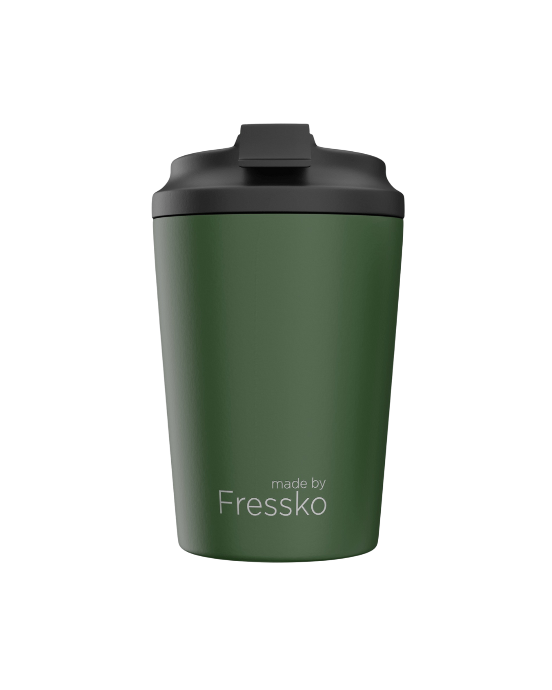 Khaki Camino 340ml reusable coffee cup with screw-on lid, insulated stainless steel, eco-friendly, BPA-free travel mug for coffee or tea