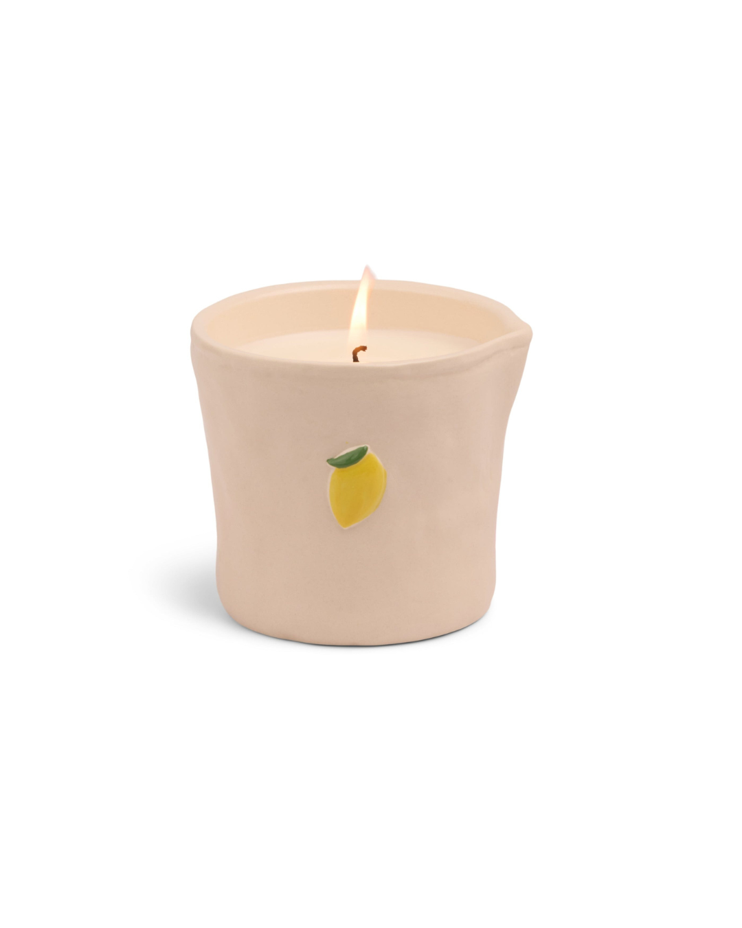 Lemon embossed 8oz ceramic candle with hand-painted lemon icons, emitting a fresh citrus and fruity scent, from the Bistro Collection.