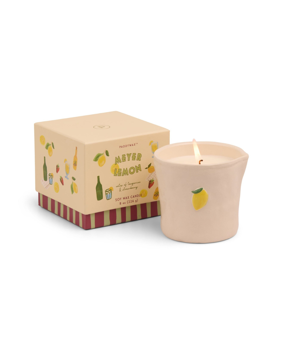  Lemon embossed 8oz ceramic candle with hand-painted food icons, emitting a fresh citrus and fruity scent, from the Bistro Collection.