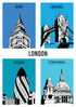 London Giclée print featuring Big Ben, Tower Bridge, The Gherkin, and St Paul’s Cathedral on Hahnemühle German Etching paper, modern wall art for home decor and gifts.
