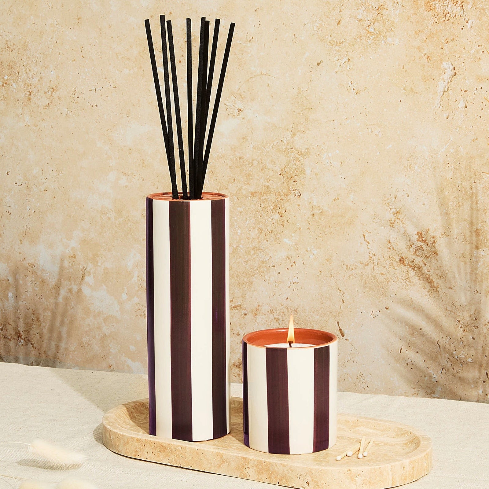 Marrakesh Chocolate Striped Diffuser and Marrakesh Chocolate Striped  Candle