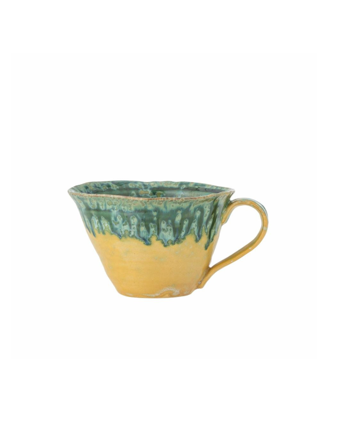 Milani green Cup – ergonomic handle and unique artisan glaze in yellow and green shades
