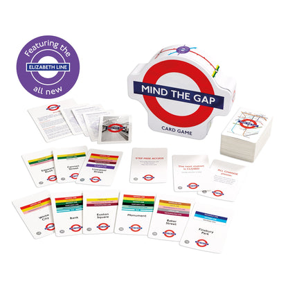 Card game set with London Underground theme and cards displayed on a white background