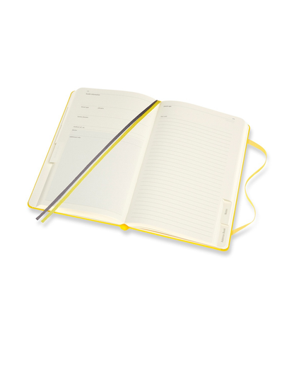 Inside view of Baby Journal showing lined pages, structured sections, and two ribbon bookmarks for easy navigation, perfect for recording milestones and keepsakes