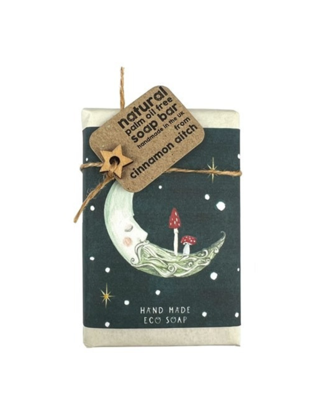 Lavender Moon natural vegan soap bar handmade in the UK, wrapped with jute and wooden star, relaxing lavender fragrance