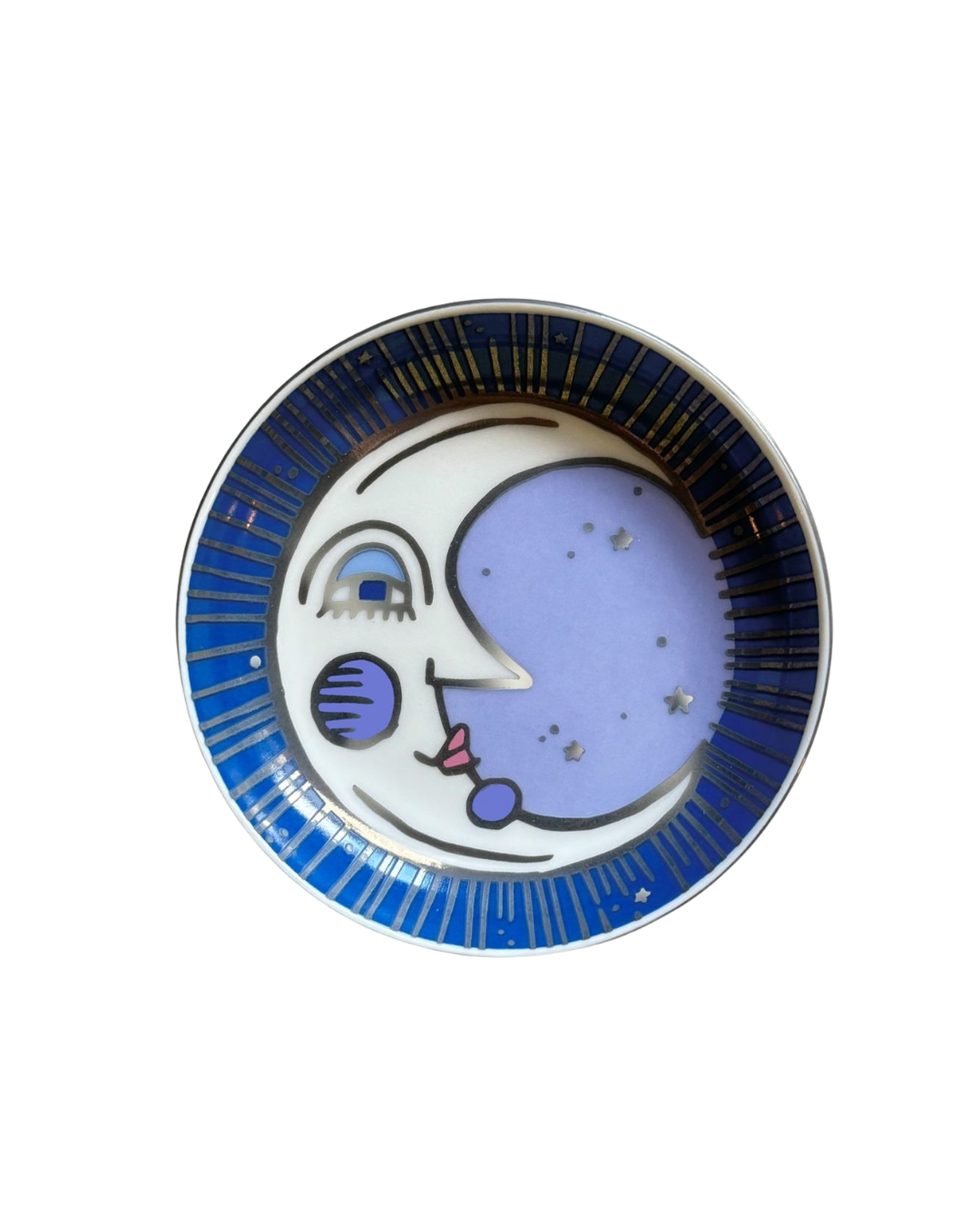 Moon Porcelain Round Trinket Dish with hand-painted colorful design