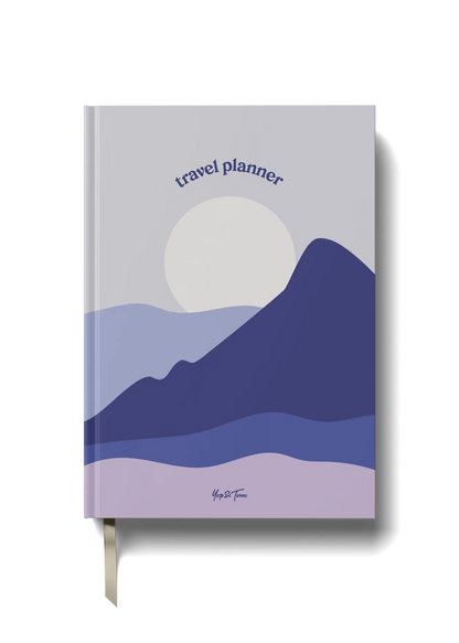 Travel planner with mountain design on a white background