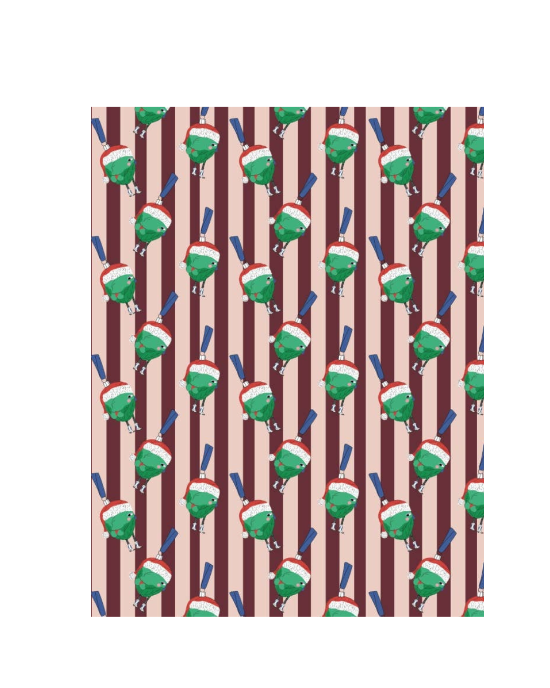 Naughty Sprout Striped Flat Wrap – festive Christmas wrapping paper with playful food and drink illustrations. Single sheets, perfect for gifting