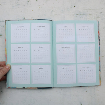 Annula Calendar of the A5 2026 diary with neon floral ornate garden design inspired by V&amp;A archives, 