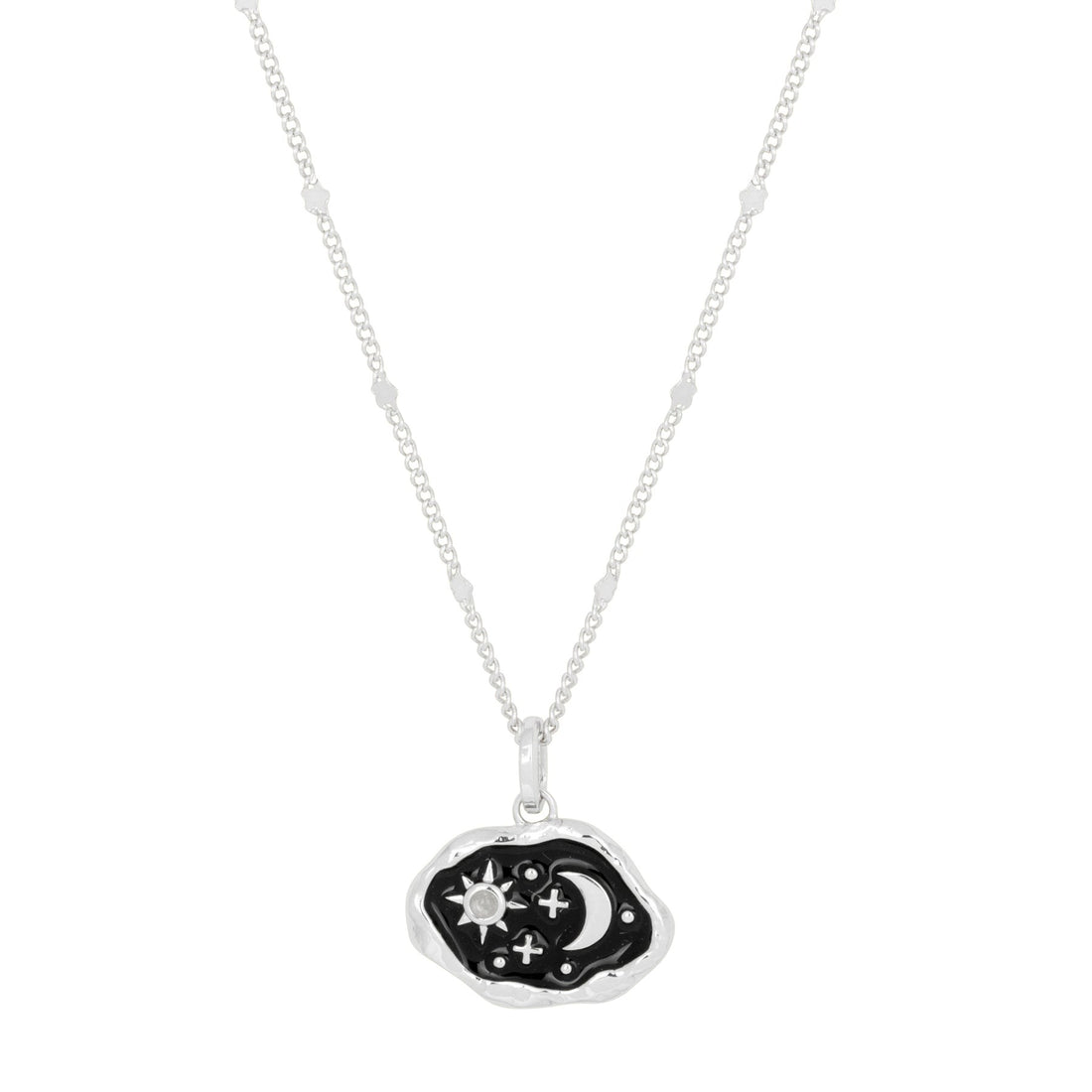 Midnight Scene Rose Quartz &amp; Black Enamel Silver Necklace