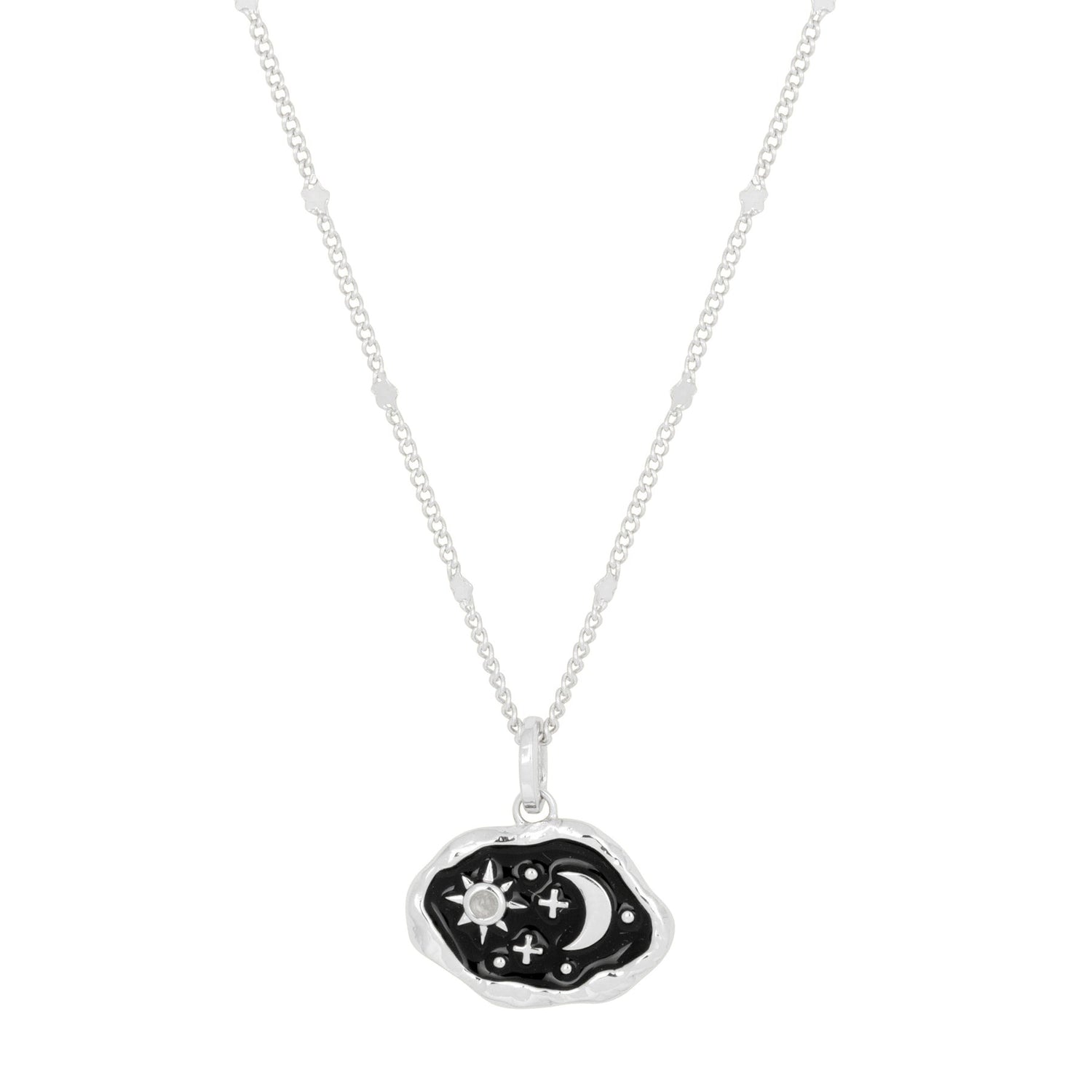 Midnight Scene Rose Quartz &amp; Black Enamel Silver Necklace
