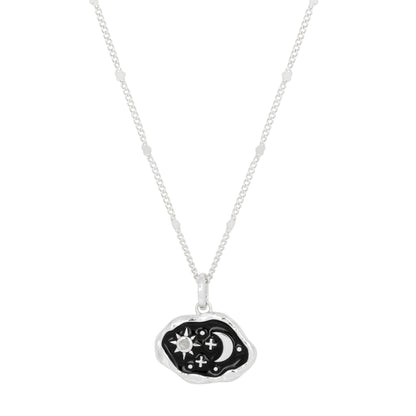 Midnight Scene Rose Quartz &amp; Black Enamel Silver Necklace