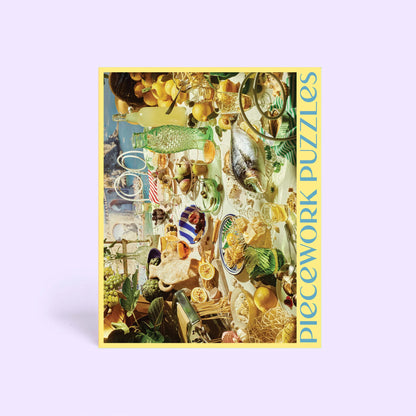 Piecework puzzle  with a colorful table scene 