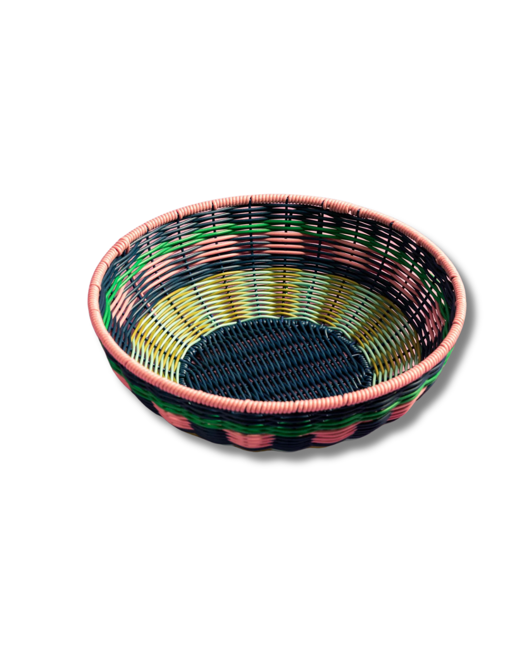 MÆGEN Pink Navy Hand-Woven Large Bowl – colourful hand-woven polypropylene with unique faux rattan texture, 11 cm height, 30.5 cm diameter