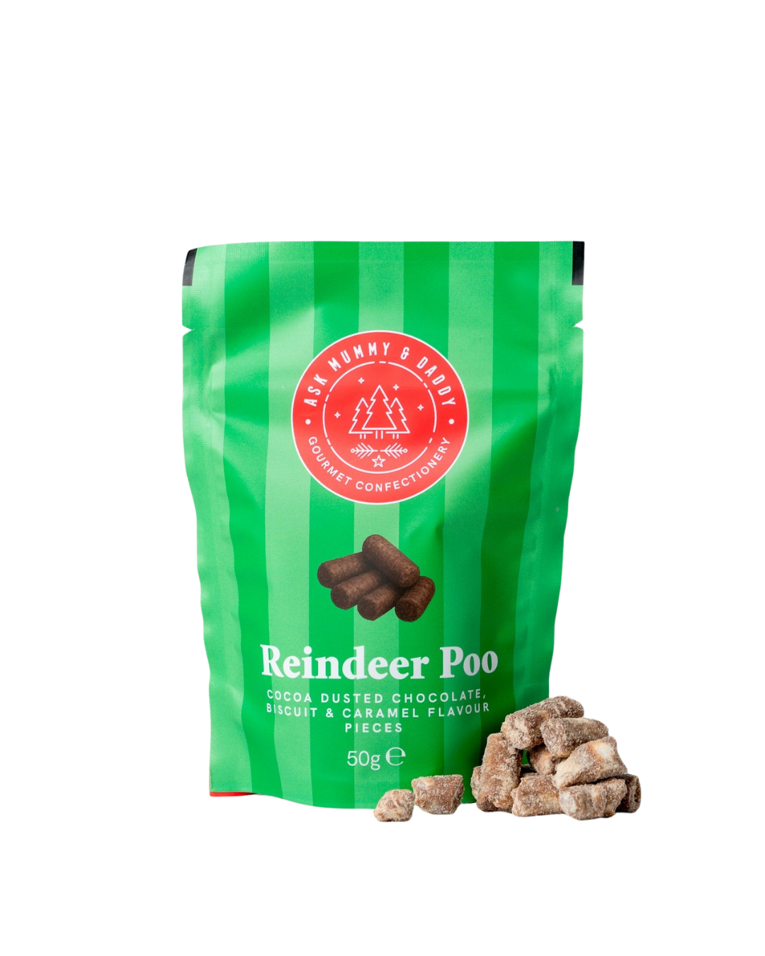 Reindeer Poo festive milk chocolate treats dusted in cocoa, ideal for Christmas stocking filler or secret Santa gift
