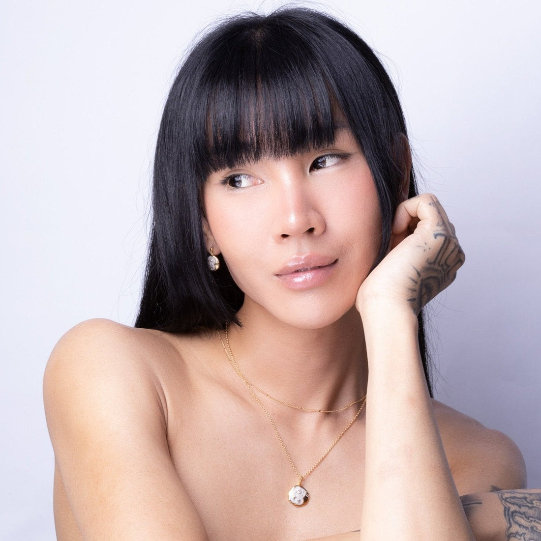 Pink Opal & Pearl Enamel Starry Night Gold Necklace