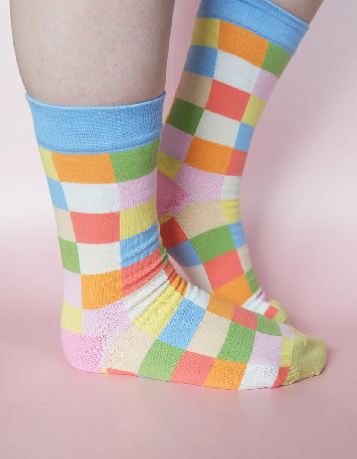 Rainbow Check Cotton Crew Socks