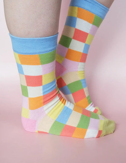Rainbow Check Cotton Crew Socks