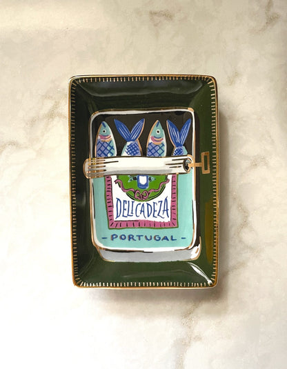 Decorative tray Sardines Ceramic Trinket Dish on a marble surface
