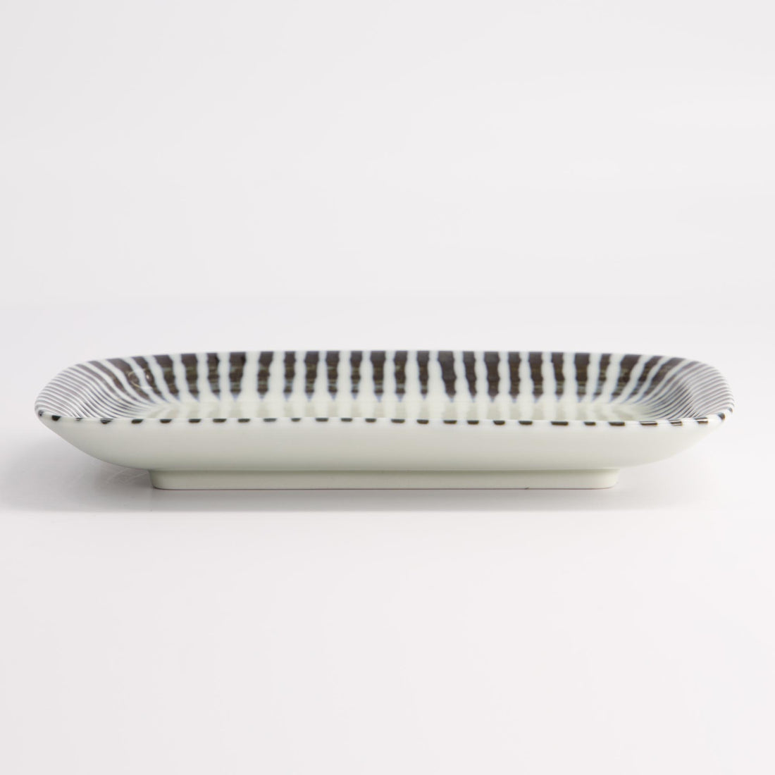 Porcelain Rectangular Plate White &amp; Blue Striped 