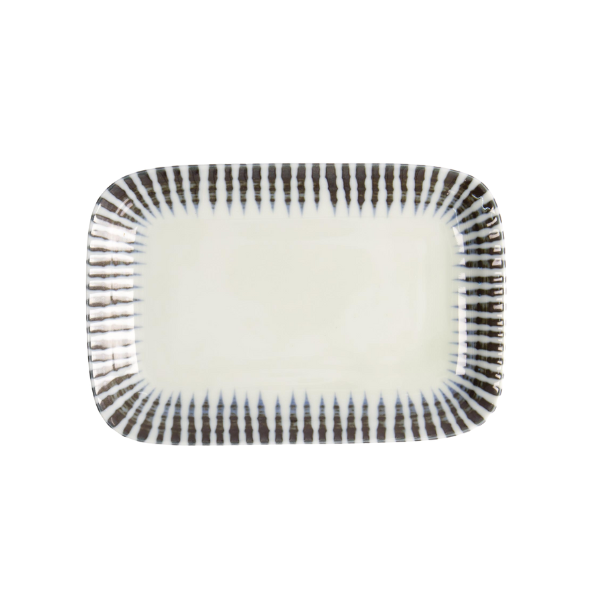 Porcelain Rectangulare Plate Wihte &amp; Blue Striped
