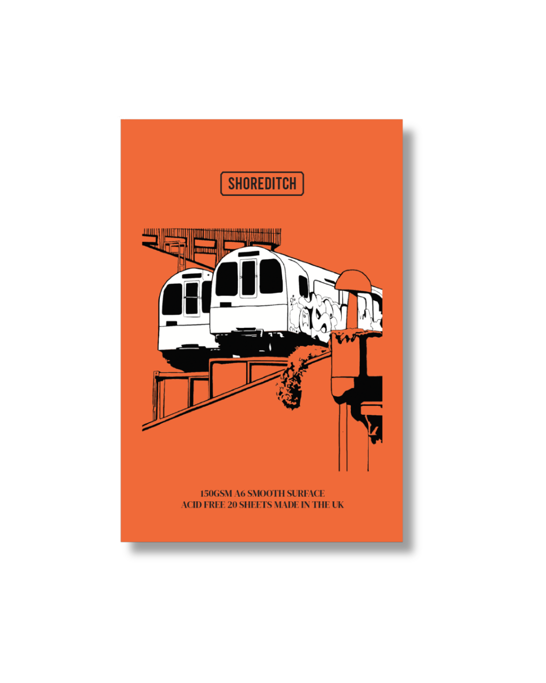 A6 Shoreditch Notepad inspired by London, pocket-sized with 20 sheets of 150gsm smooth acid-free paper, made in the UK