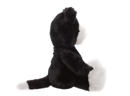 Side View of the Puddy Kitten plush toy in raven black – soft cuddly stuffed cat for kids, comfort toy and nursery companion