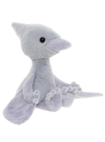 Side View of the Wings Pterodactyl plush toy in grey – soft cuddly stuffed dinosaur for kids, comfort toy and nursery companion