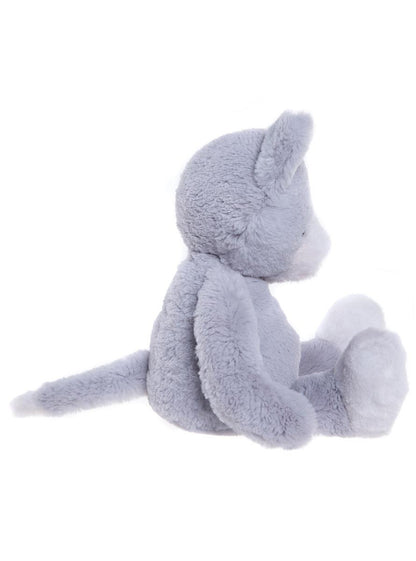 Side view of the Puddy Kitten plush toy in grey – soft cuddly stuffed cat for kids, comfort toy and nursery companion