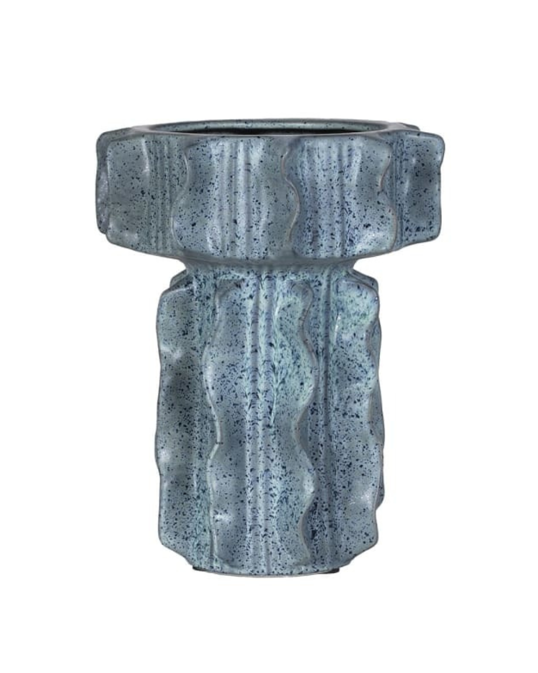 Sky Blue Wide Wave Vase with organic tall shape and reactive glaze, ceramic