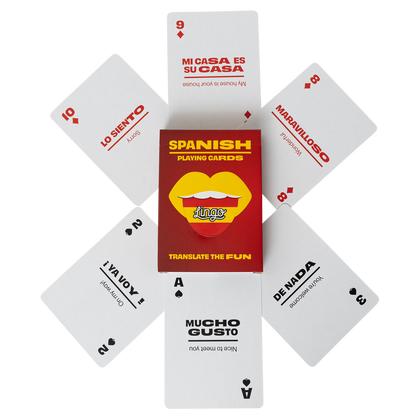 Mandarin Lingo Playing Cards featuring Mandarin words and phrases with English translations, perfect for travel and language learning.