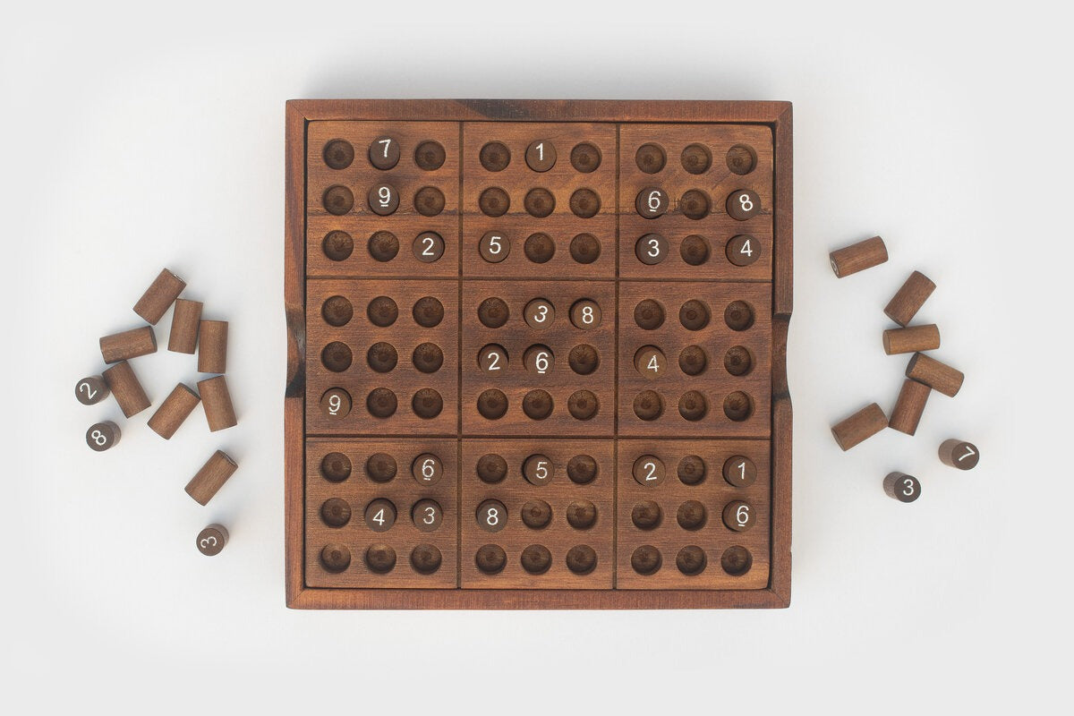 Deluxe Wooden Sudoku Board with 81 numbered wooden pegs