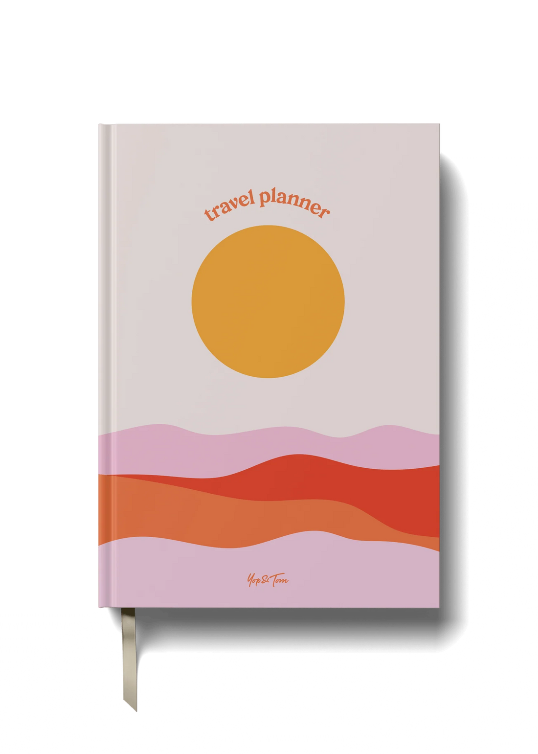 Travel planner with a sun and landscape design on a white background