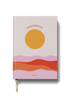 Travel planner with a sun and landscape design on a white background