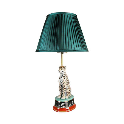 Leopard Porcelain Table Lamp With Emerald Lampshade