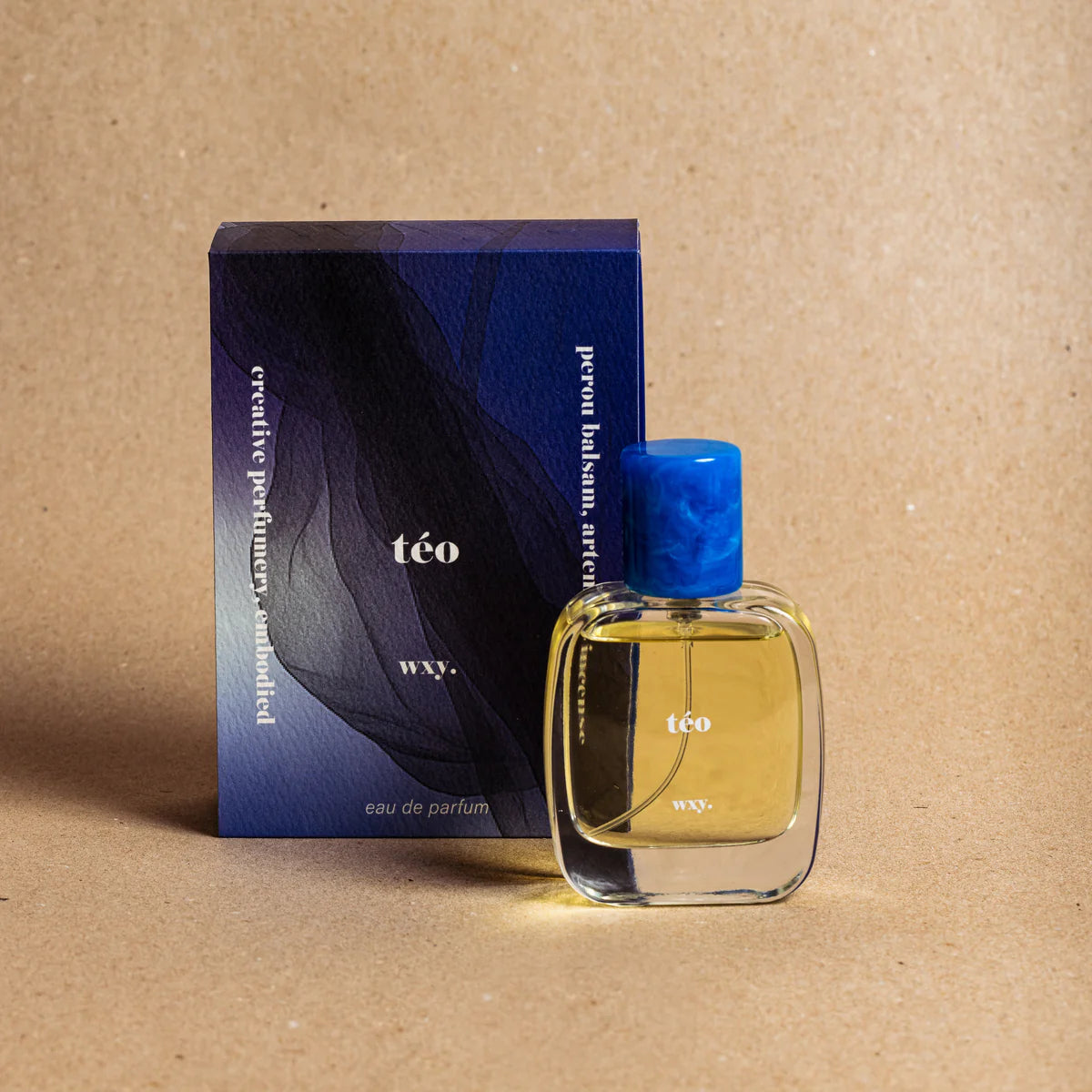 Téo Eau de Parfum bottle with the packaging– rich and layered fragrance