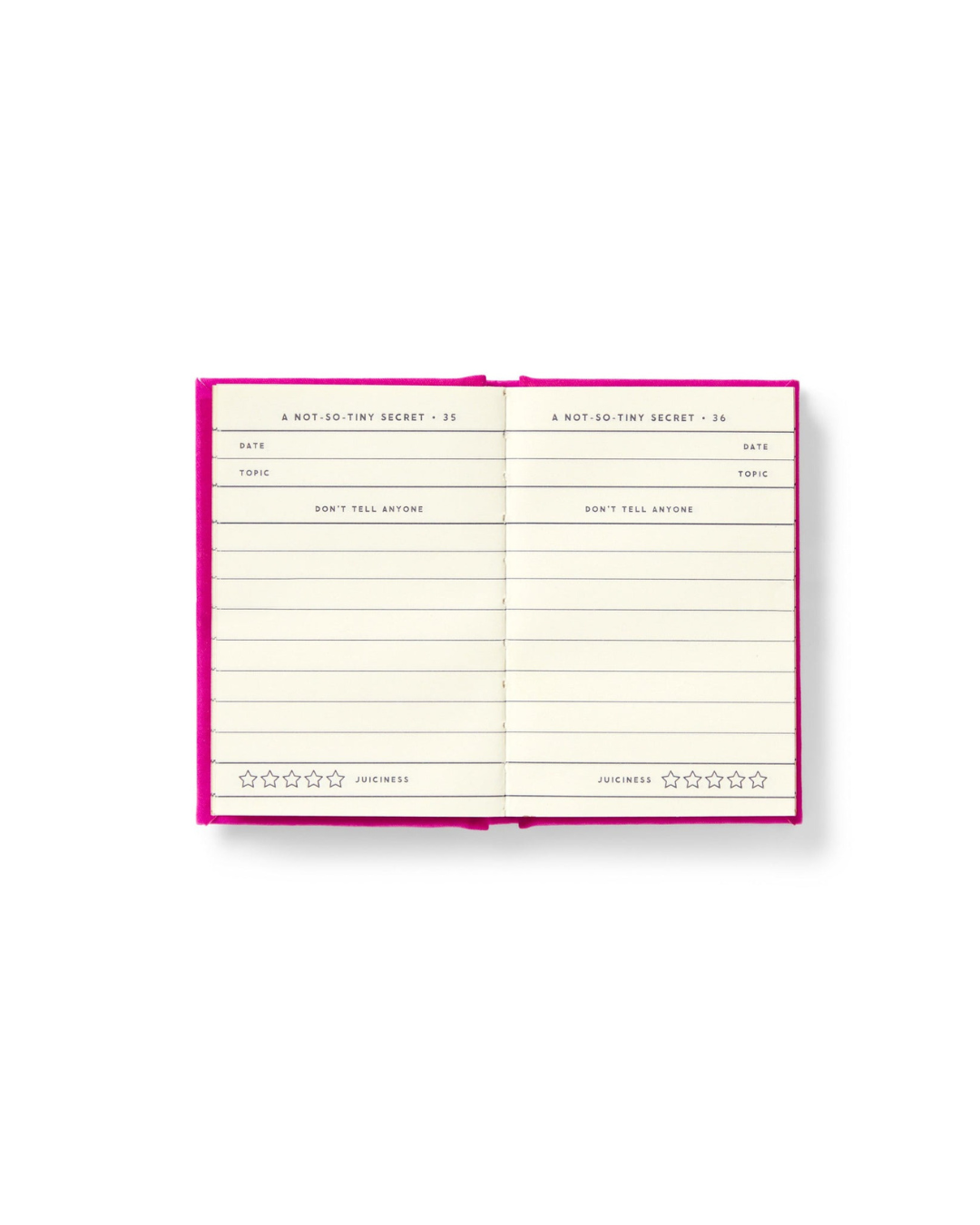 Pocket-sized notebook open with lined pages for writing secrets