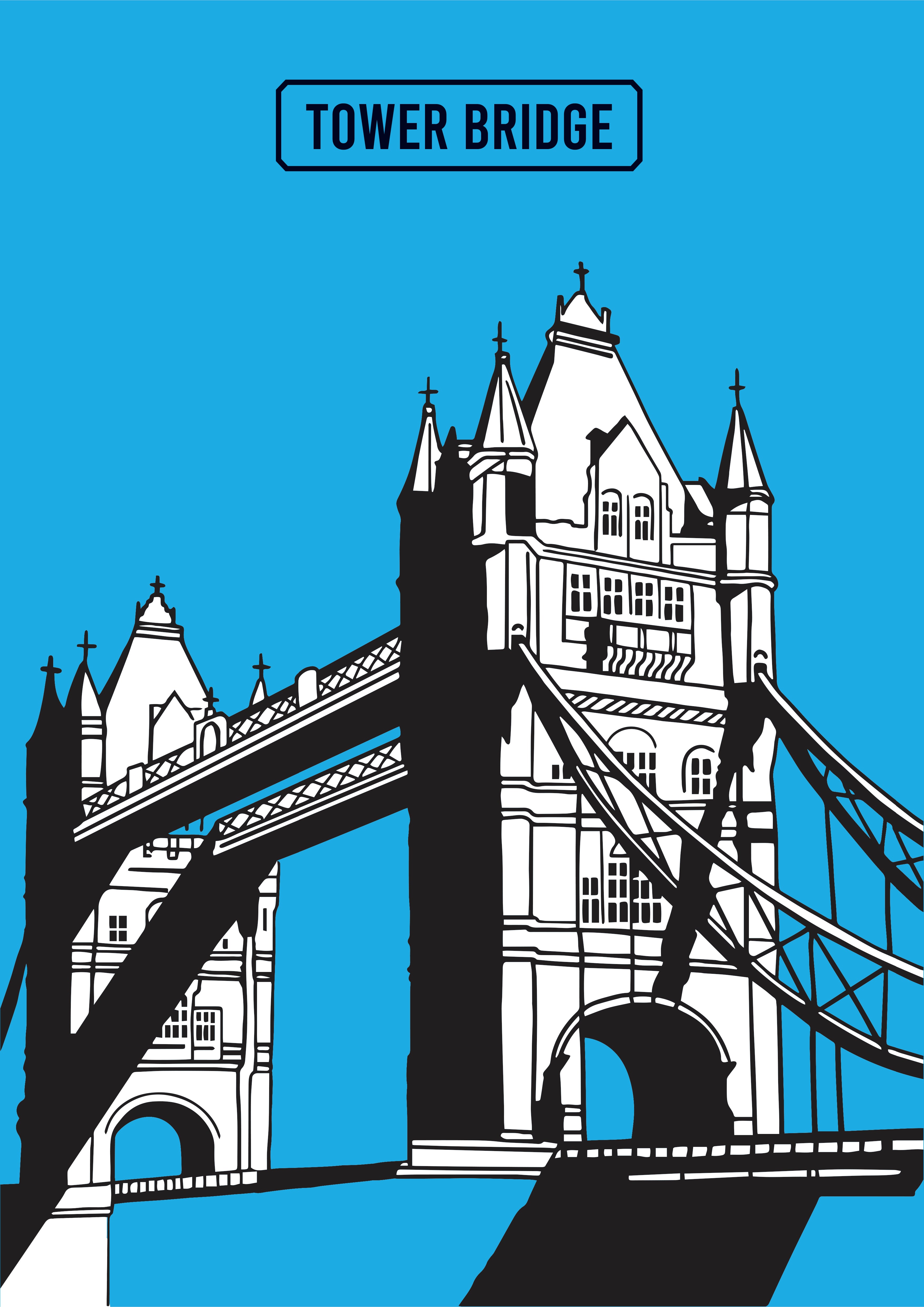 Tower Bridge modern Giclée Print in A4 or A3. Vibrant, unframed London artwork — the perfect gift or souvenir for London lovers.