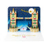 3D Christmas card featuring snowy Tower Bridge London scene, die-cut and cold foil finish, 280gsm textured card, white envelope, blank inside, made in the UK.