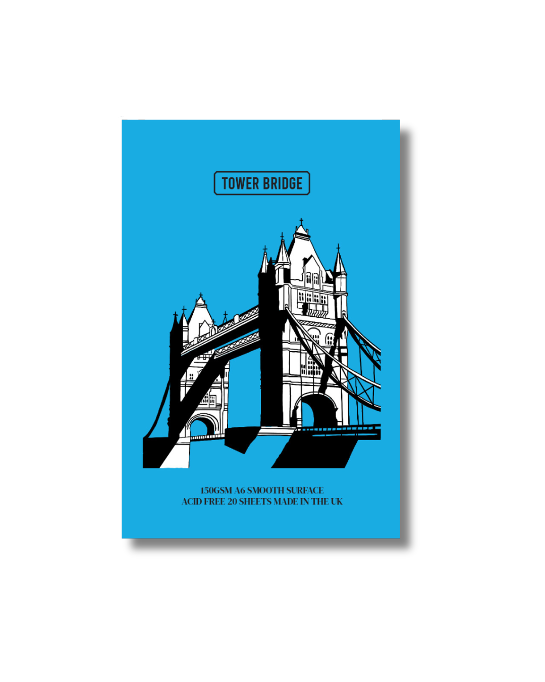 &quot;Pocket-sized Tower Bridge A6 notebook with premium 150gsm paper and London landmark illustration