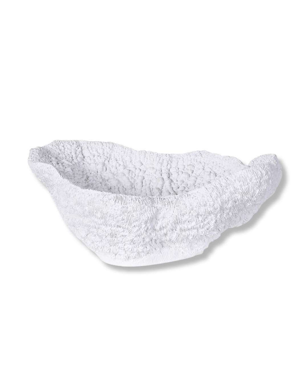 side view of the Zephir Coastal Coral Bowl in white, howcasing reef-inspired coral texture and elegant sculptural design.