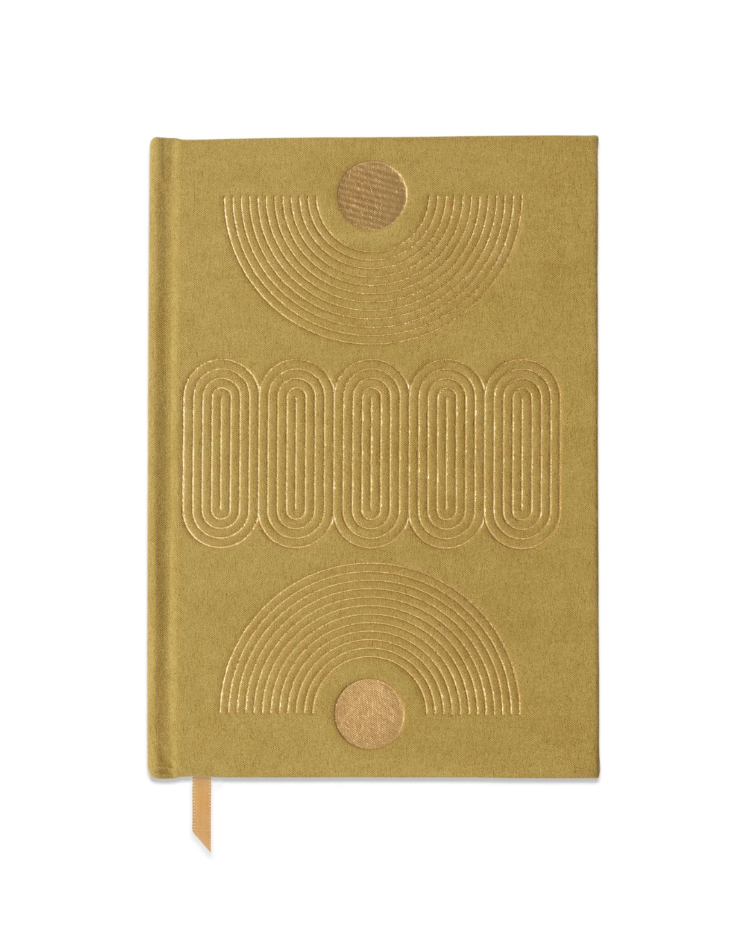 front view of avocado and gold Hardcover Journal with gold foil accents, ribbon marker, and 160 lined pages for writing, note-taking, or creative ideas."