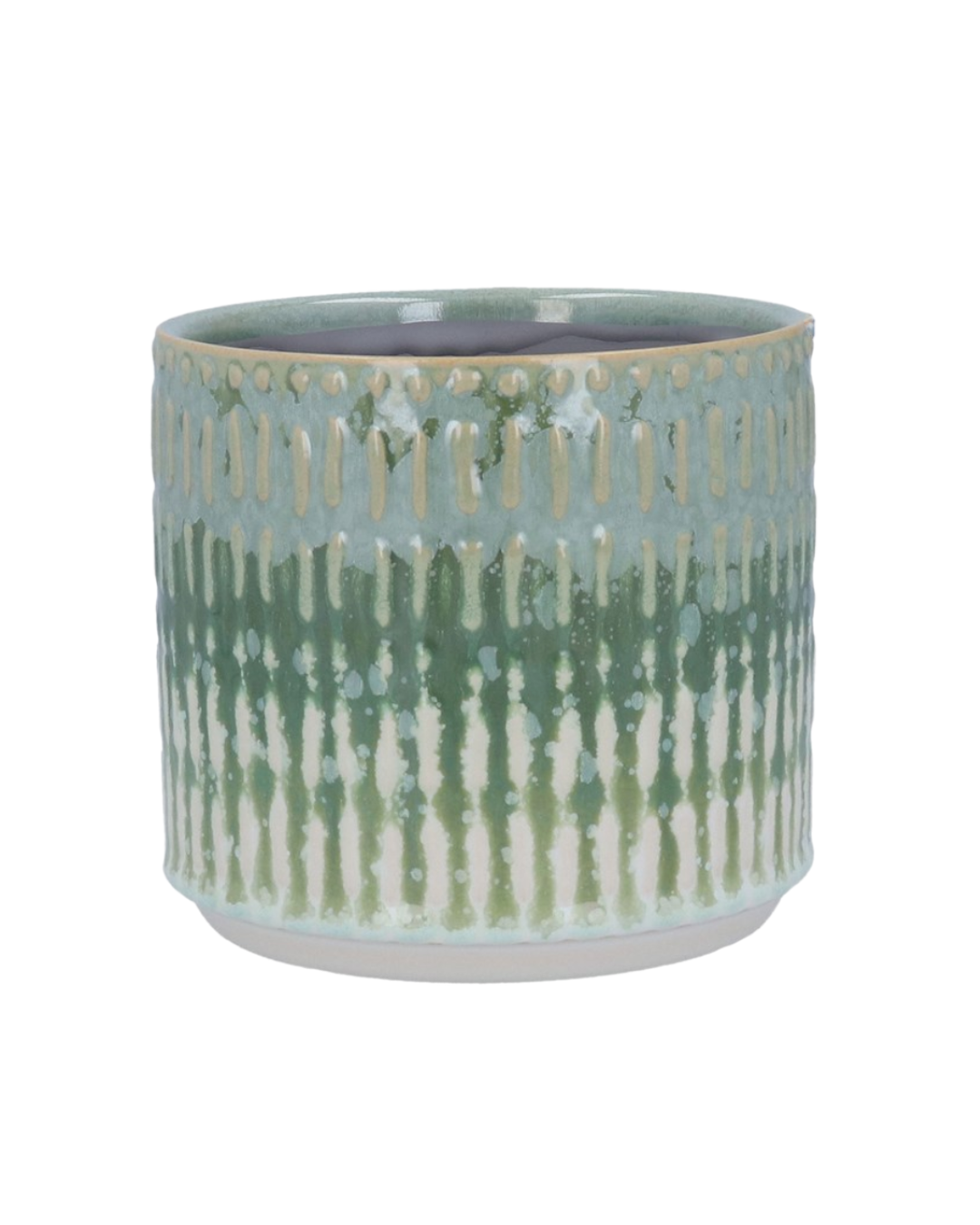 Front view of a large Green Reactive Glaze Stoneware Pot, showcasing its deep green reactive glaze finish and round stoneware shape.