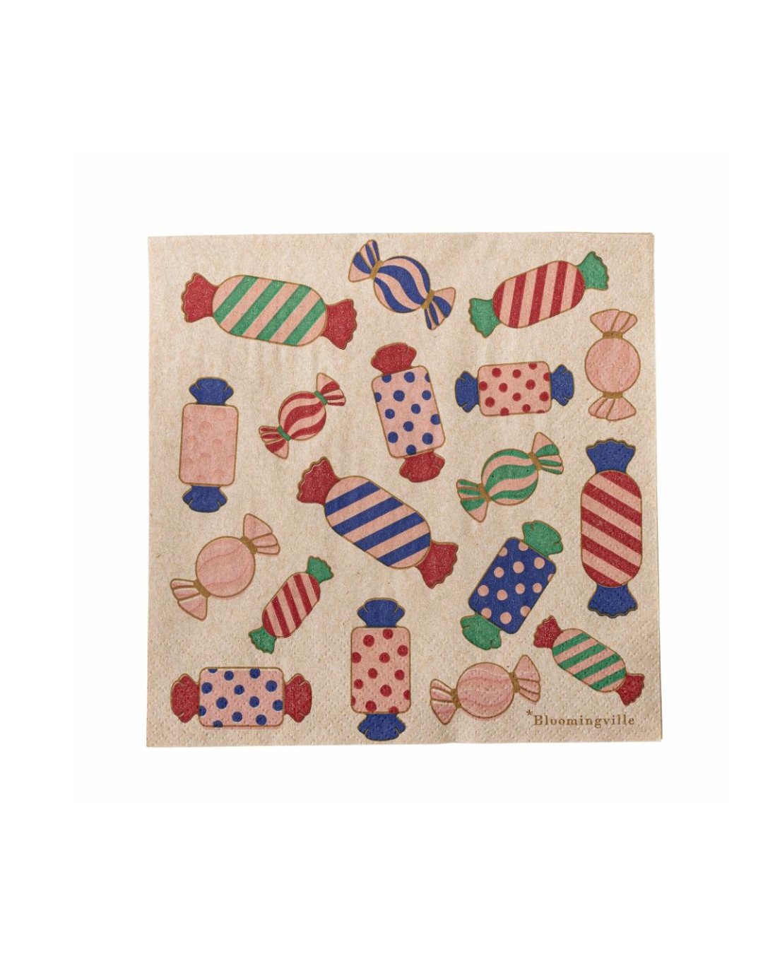 Caramelle Napkins pack of 20 with vibrant candy illustrations, FSC-certified recycled paper, 33x33 cm, perfect for birthdays, holidays, and festive table decor