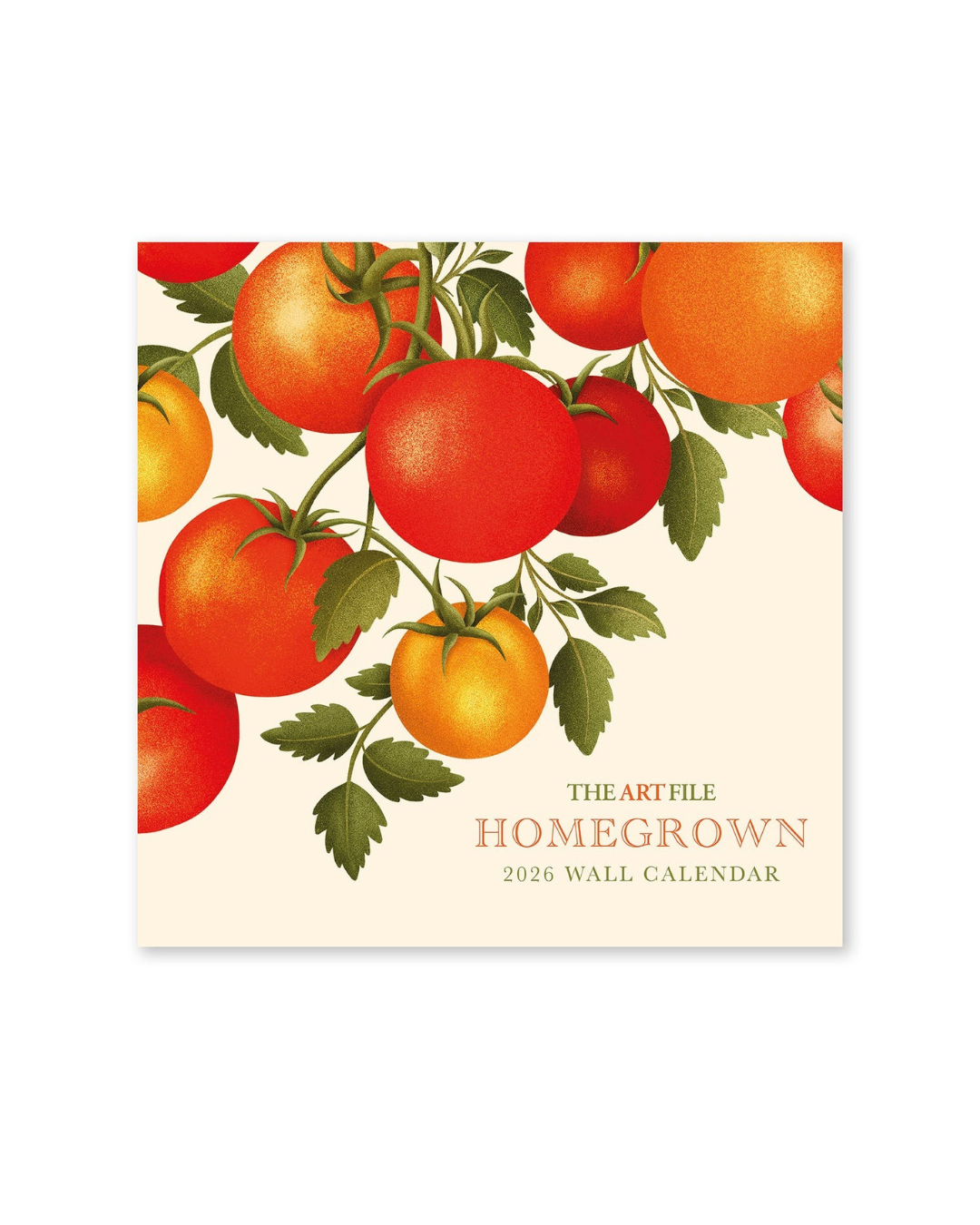 Homegrown Wall Calendar 2026 featuring 12 months of hand-drawn fruits and vegetables illustrations, perfect for home, office, and garden lovers