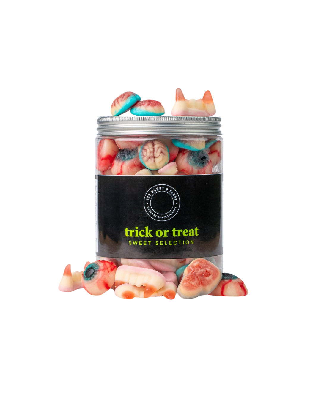 Trick or Treat Share Tub filled with spooky Halloween sweets, 446g, packed in the UK, perfect for Halloween parties and gifting.